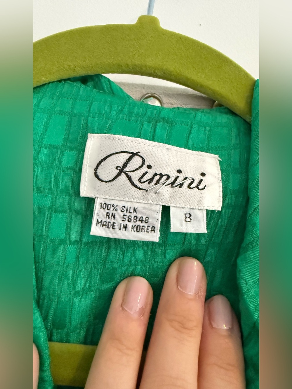 Vintage 80s Green Rimini Silk Blazer Ruffles & Rhinestone Closure - Picture 4 of 10